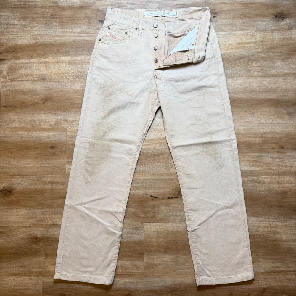 Diesel Corduroy Pants Mens 30x30 Beige Straight Leg Button Fly Italy (Tag32)